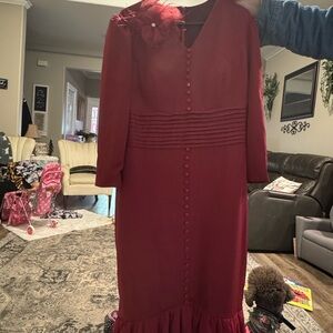 Elegant Red Dress with Floral Accent